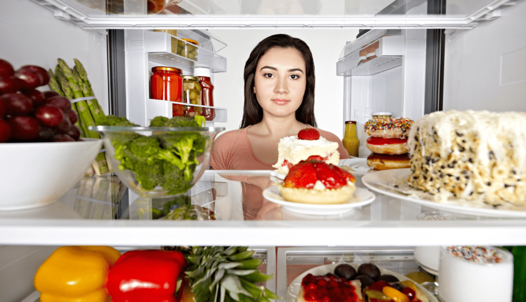 A look into fridge for unhealthy meal